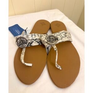 Simply Vera Vera Wang Snakeskin Print Thong Sandals Medallion Slides Tan White L